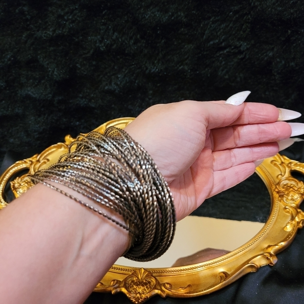 VINTAGE GUNMETAL MULTI-BANGLE TWISTED BRACELET - Picture 5 of 16
